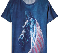 Blue 3D Horse and American Flag Print Short Sleeve T-shirt – Choies – Herren-Bekleidung – Tops & Shirts – T-Shirts,