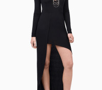 Choies – Black Plunge Long Sleeve Asymmetric Dress – Damen-Bekleidung – Kleider – ,