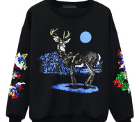 Choies – Black Sequin Deer Print Sweatshirt – Damen-Bekleidung – Tops & Shirts – Langarmshirts, Damen-Bekleidung – Sweatshirts & Hoodies – ,