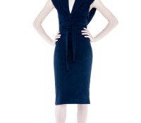 Midnight Blue Cocktail Dress with Elegant V Neckline – Carnet de Mode – Damen-Bekleidung – Kleider – ,
