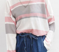 Streifen   Gewirke  – Choies – Pink Stripe Long Sleeve Knitted Jumper –