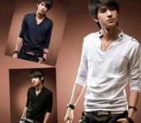 New Fashion Stylish Men Cotton Long Sleeve Stand Collar V Neck T-shirt – Cndirect – Herren-Bekleidung – Tops & Shirts – T-Shirts,