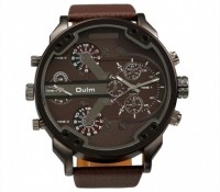 OULM Fashion Oversized Dual Dial Display Time Chronograph PU Leather Band Men's Watch – Cndirect –
