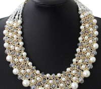 Choies – White Crystal And Faux Pearl Collar Necklace – Damen-Schmuck – Schmuck – Ketten,