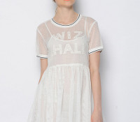 Stickerei   Kleid – Choies – White Letter Embroidery Mesh Detail Dress – Damen-Bekleidung – Kleider – ,