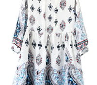 Choies – White Mixed Folk Print Pleat Shift Dress – Damen-Bekleidung – Kleider – ,