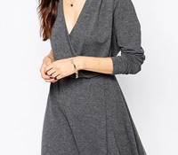 Deep Grey Faux Wrap Cotton Knit Trapeze Dress – OASAP – Damen-Bekleidung – Kleider – ,