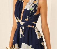 Navy Floral Crossover Rompers – OASAP – Damen-Bekleidung – Jumpsuits – ,