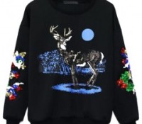 Crew Neck Sweatshirt with Deer Print – Chicnova – Damen-Bekleidung – Tops & Shirts – Langarmshirts, Damen-Bekleidung – Sweatshirts & Hoodies – ,