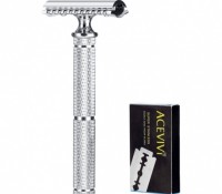 Acevivi Men Long Handle Manual Safety Razor Silver With 5 PCS Blades – Cndirect –