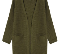 Choies – Dark Green Pocket Detail Long Sleeve Longline Knit Cardigan – Damen-Bekleidung – Pullover & Strickjacken – Strickjacken,