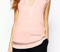 Choies – Pink V-neck Sheer Panel Sleeveless Blouse – Damen-Bekleidung – Blusen & Tuniken – ,