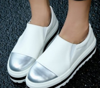 Choies – White Contrast Rounded Toe Flatform Shoes –