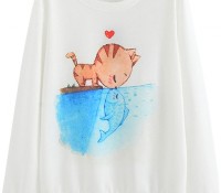 Cat Kiss Fish Pattern Loose Fit Sweatshirt – OASAP – Damen-Bekleidung – Tops & Shirts – Langarmshirts, Damen-Bekleidung – Sweatshirts & Hoodies – ,