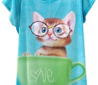 Kitten In The Cup Print Loose Tee – OASAP –