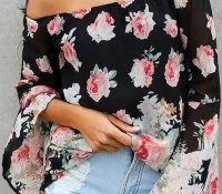 Wishful Off Shoulder Floral Long Sleeve Top – OASAP – Damen-Bekleidung – Blusen & Tuniken – ,