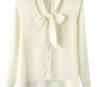 Choies – Beige Bow Tie Front V-nevk Long Sleeve Chiffon Shirt – Damen-Bekleidung – Tops & Shirts – Langarmshirts,