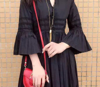 Choies – Black V Neck Flare 3/5 Sleeve Skater Mini Dress – Damen-Bekleidung – Kleider – ,