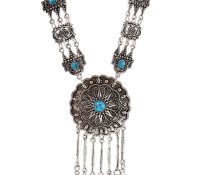 Choies – Blue Turquoise Ornate Disc Drop Statement Necklace – Herren-Schmuck – Schmuck – Ketten,