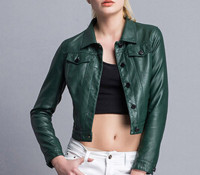 Choies – Dark Green Single Breasted Cropped PU Jacket – Damen-Bekleidung – Jacken & Mäntel – Jacken,