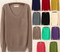 Cndirect – Women V-neck Long Sleeve Pocket Soft Knitted Jumper Sweater Top 11Colors – Damen-Bekleidung – Pullover & Strickjacken – Pullover & Sweater,