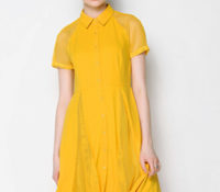 Choies – Yellow Mesh Insert Short Sleeve Midi Shirt Dress – Damen-Bekleidung – Kleider – , Damen-Bekleidung – Tops & Shirts – Langarmshirts,
